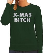 Foute Kersttrui / sweater - Christmas Bitch - zilver / glitter - groen - dames - kerstkleding / kerst outfit L (40)