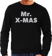 Foute Kersttrui / sweater - Mr. x-mas - zilver / glitter - zwart - heren - kerstkleding / kerst outfit L (52)