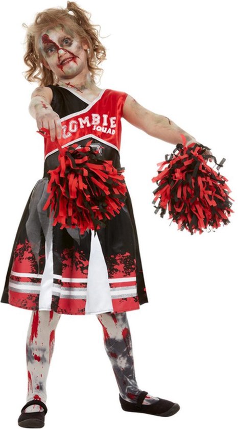 SMIFFYS - Rood zombie cheerleader kostuum voor meisjes - 128/140 (7-9 jaar) - Kinderkostuums