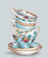 Borduurpakket turquoise themed tea cups om te borduren van Luca-s ba2325