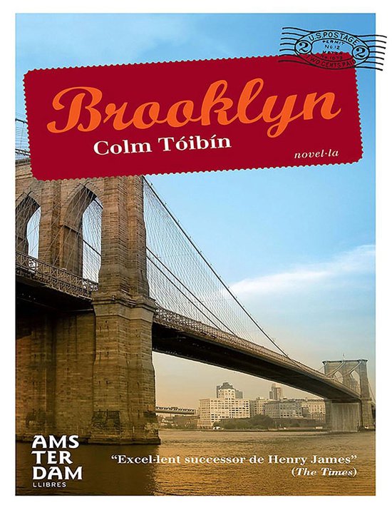 Boekcover: Brooklyn, een brug, de tekst "Brooklyn" en "Colm Tóibín".