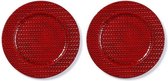 2x Ronde rode kaarsenplateaus/kaarsenborden met gevlochten patroon 33 cm - onderborden / kaarsenborden / onderzet borden voor kaarsen