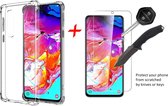 Samsung Galaxy A70 Transparant Anti Burst Shock Hoesje + Glazen screenprotector - van Bixb