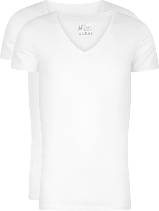 RJ Bodywear Everyday - Nijmegen - pack de 2 - T-shirt stretch col V profond - blanc - Taille S