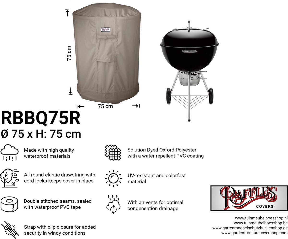| Bbq hoes rond Ø 75 H: 75 cm NW RBBQ75R Kwalitatieve hoes voor bbq 75cm rond Tuinmeubelhoesshop