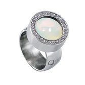 Quiges Dames Zirkonia Ring RVS Zilverkleurig met Opaal Mini Coin - SLSRS55719