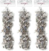 3x Kerstslingers sterren zilver 3,5 x 750cm - Guirlandes folie lametta - Zilveren kerstboom versieringen