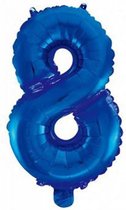Folie Ballon Cijfer 8 Blauw 41cm met Rietje
