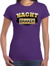 Nachtbraker fun/tekst t-shirt paars voor dames S