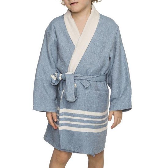 Hamam Kinderbadjas Air Blue - 4-5 jaar - jongens/meisjes/uniseks - badjas kind / kinderen - badjas kind badstof - zwembadjas - 4-5 jaar - jongens/meisjes/unisex pasvorm - comfortabele sjaalkraag - kinder badjassen - kinder badjas badstof