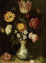 Ambrosius Bosschaert, Stilleven met bloemen in een Wan-li vaas 60x90cm, Rijksmuseum, print op canvas, premium print, oude meester