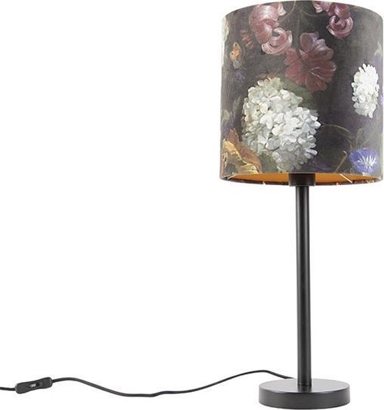 QAZQA simplo - Moderne Tafellamp met kap - 1 lichts - H 595 mm - Bloemen print - Woonkamer | Slaapkamer