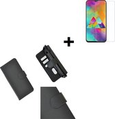 Samsung Galaxy A20s Hoes Wallet Book Case Zwart hoesje PU Leder + Screenprotector Tempered Gehard Glas
