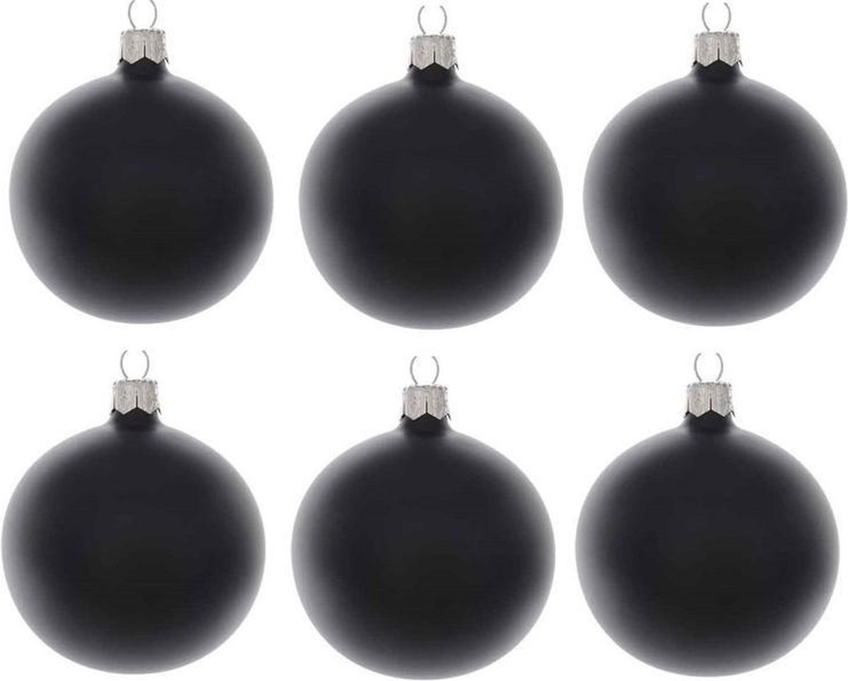 6x Zwarte glazen kerstballen 6 cm Mat/matte