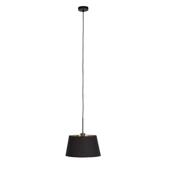 QAZQA combi - Klassieke Hanglamp met kap - 1 lichts - Ø 320 mm - Zwart Goud - Woonkamer | Slaapkamer | Keuken