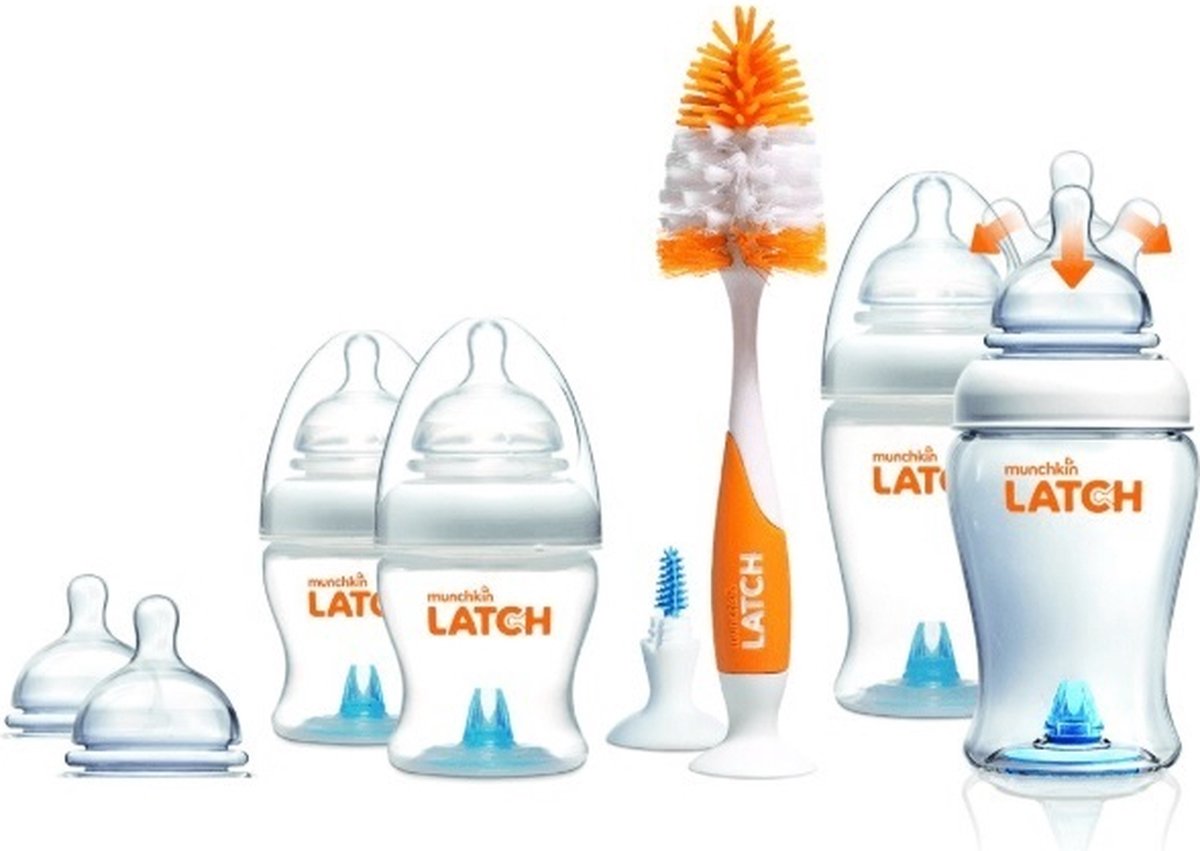 Bol.com Munchkin Latch 12-delige Babyfles Starterset - 2x 120ml babyflessen - 2x 240ml Babyflessen - 2x Schoonmaakborstels - Voo... aanbieding