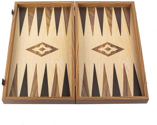 Thumbnail van een extra afbeelding van het spel Eik en Walnoot houtprint Backgammon set - Luxe - 20x12 cm  Top Kwaliteit