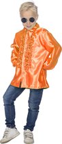 Wilbers & Wilbers - Jaren 80 & 90 Kostuum - Oranje Ruchesblouse Satijn Foute Disco Kind - Oranje - Maat 176 - Carnavalskleding - Verkleedkleding