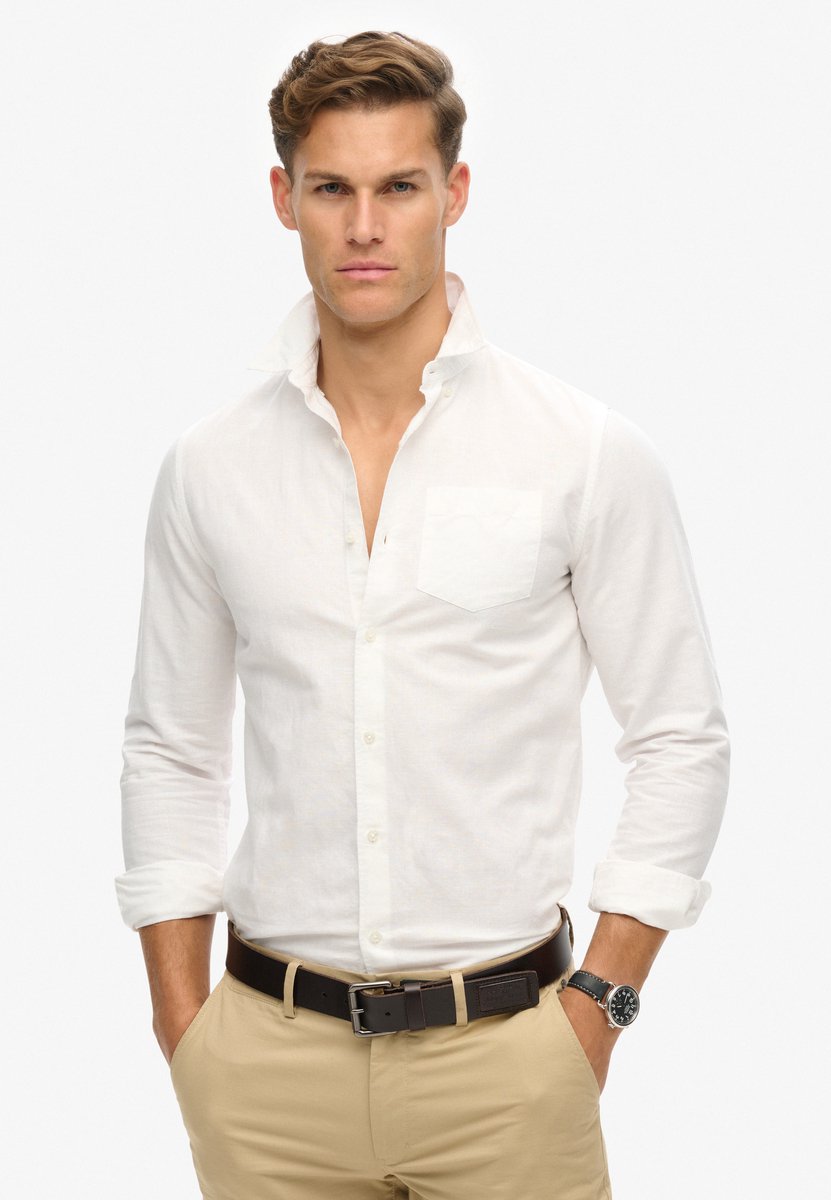 Superdry Linnen Studios buttondown overhemd van biologisch katoen Heren Lange mouwen shirts Optic