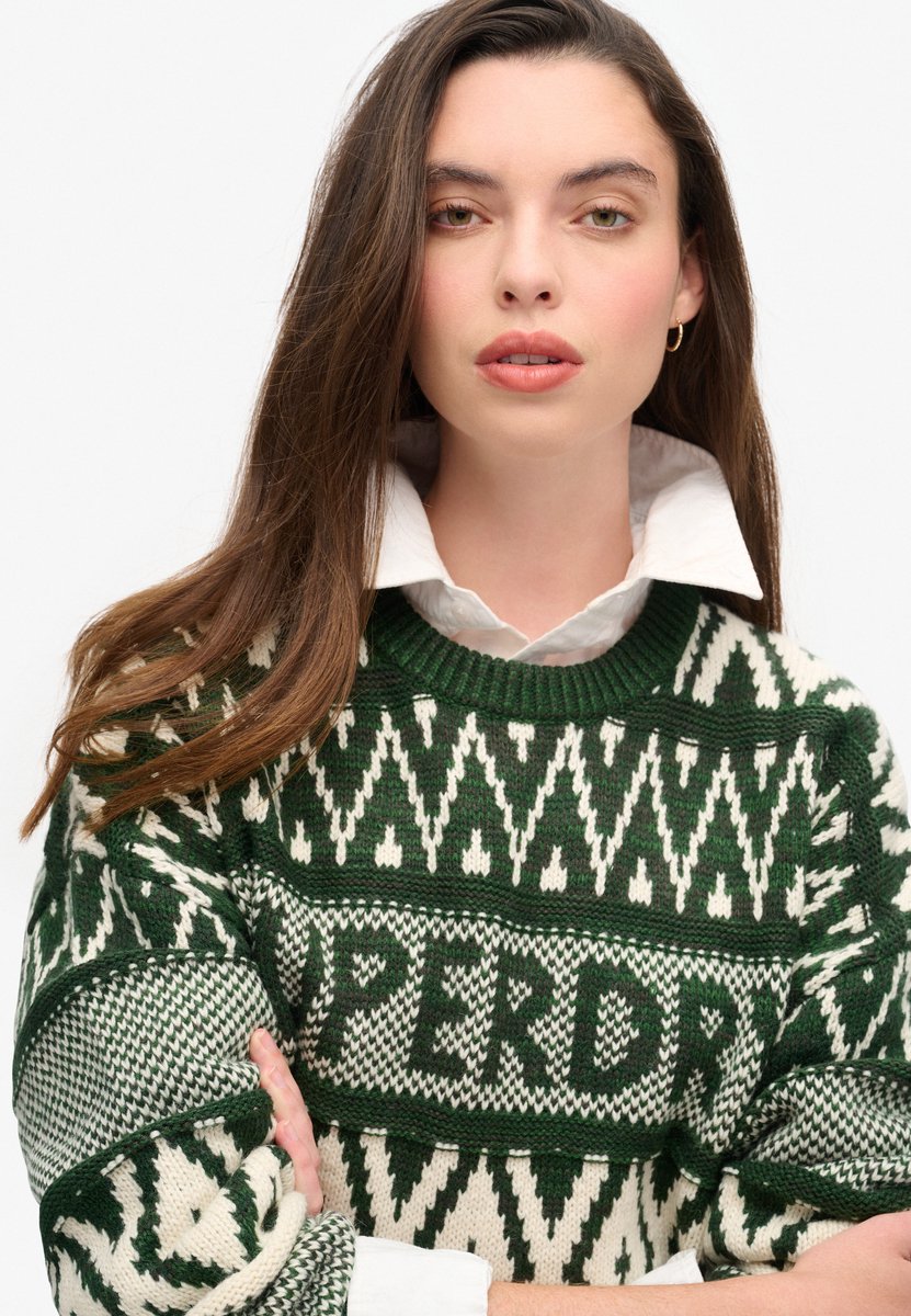 Superdry Trui met merkpatroon en ronde hals Dames Sweaters Groen