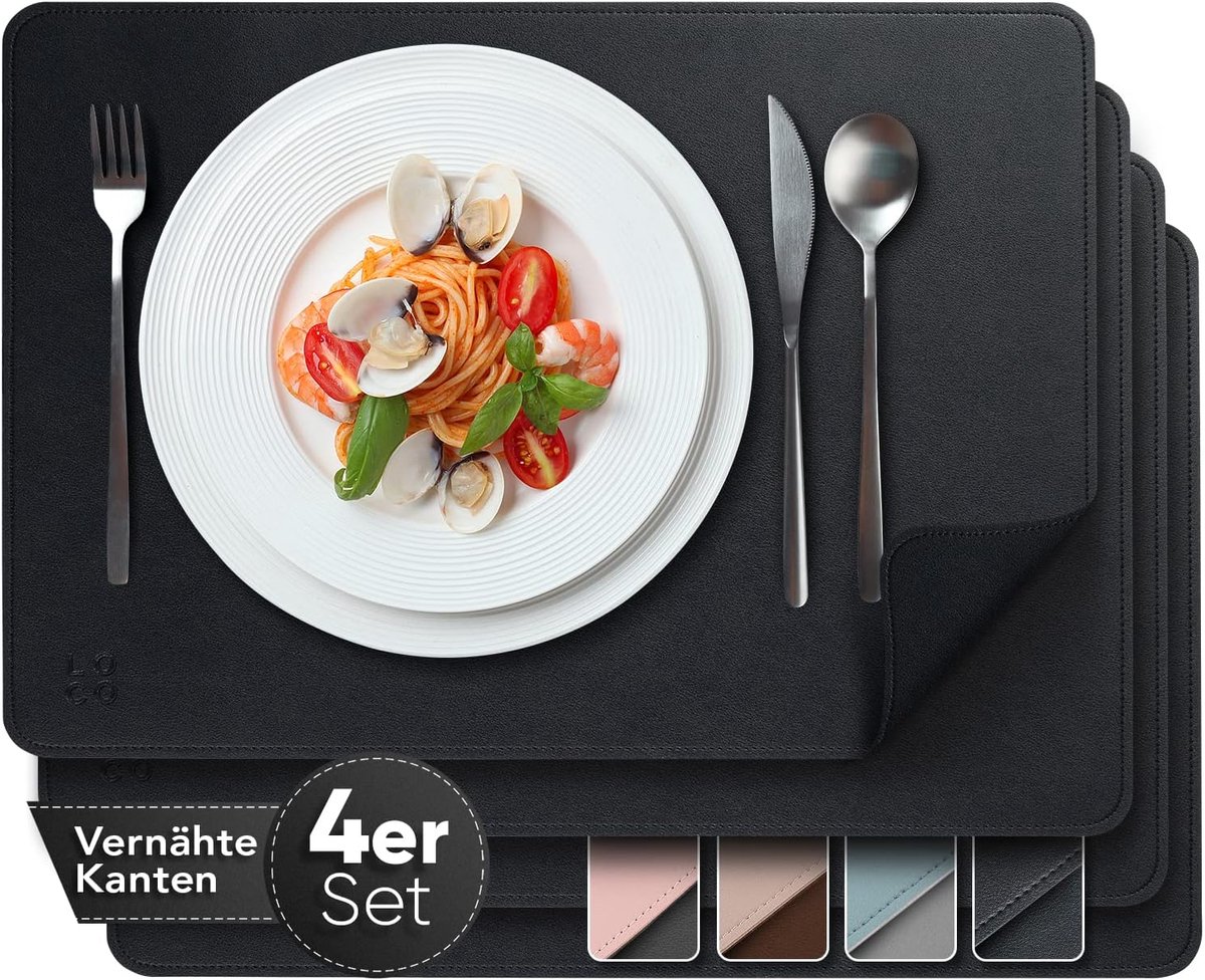 Tweekleurige Placemat Set van 4 - Afwasbare PU-Leerlook - 43x30cm