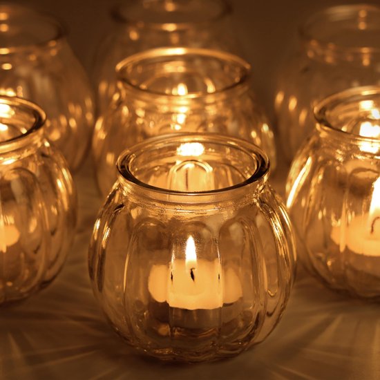 Belle Vous Photophores en Glas Transparent avec Ruban Wit (Lot de 12)