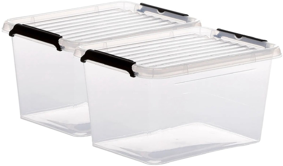 5Five opberg kist met deksel - 2x - Clip Box - 2 liter - 19 x 15 x 11 cm - kunststof - transparant