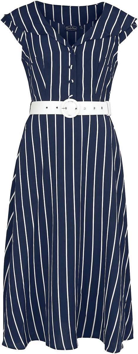 Voodoo Vixen Stripe Wide Collar Midi Flare Dames Midi-jurk - blauw/wit - M