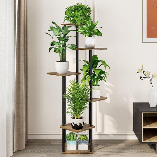 Plantenstandaard set 3voudig Mangohout Industrieel Koloniaal Teakhuis   Koloniaal Teakhuis