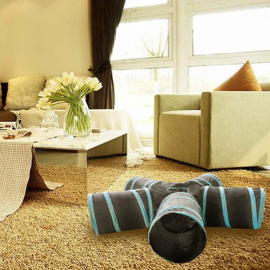 Homtone Kattentunnel, 5-weg, kattenspeelgoed, kattentunnel, opvouwbaar, kattentunnel voor binnen en buiten, groot polyester, huisdierspeeltunnel, buis voor katten, puppy's, konijnen (zwart