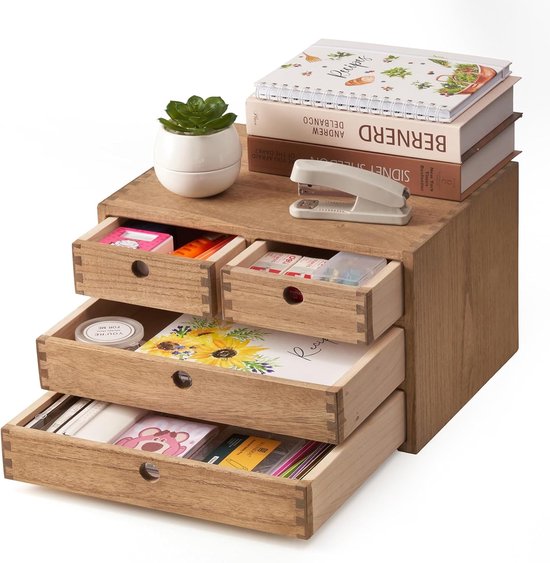 Organiseur de bureau en bois - organise les fournitures de bureau - 4 pièces - marron foncé - bois