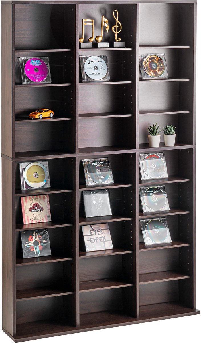 Media-Opbergkast met 9 Lagen, Verstelbare Dvd-Plank voor 756 Cd'S, 27 Vakken, voor het Organiseren van Muziek, Films, Games en Memorabilia, Espresso Afwerking