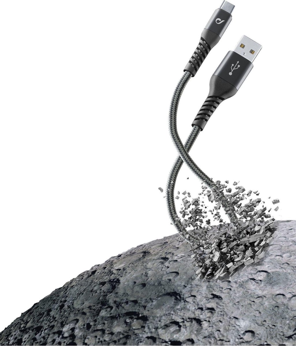 Cellularline - Usb kabel, kevlar usb-a to usb-c 2m, zwart