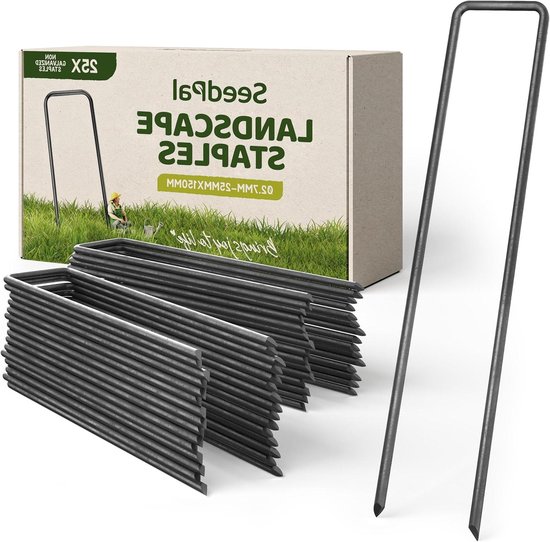 Lot de 75 piquets d'ancrage au sol galvanisés anti-rouille, pour toison de jardin, toile anti-mauvaises herbes, clôture, filet, tente et grillage (150 mm x 40 mm x 2,5 mm