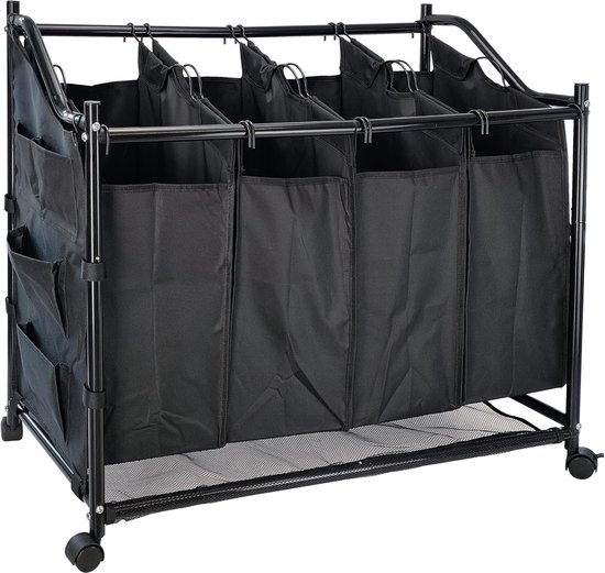 STORAGEIDEAS Wassorteerder 4 secties, 4-zak zware rollende wasmand kar, wasmand organizer met wielen en verwijderbare zakken, wasruimte organisatie voor vuile kleding opslag, BEIGE