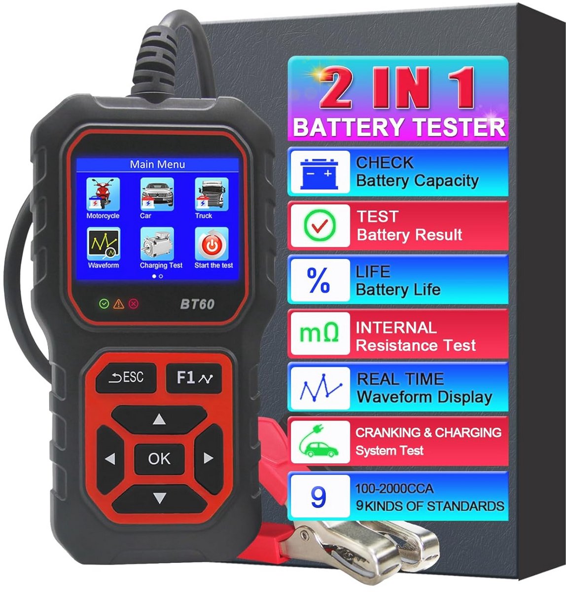 Professionele Auto Batterij Tester voor 12V en 24V met 3.2" Kleurenscherm - Nauwkeurige Digitale Analyzer voor Auto, Truck, Motorfiets en Meer