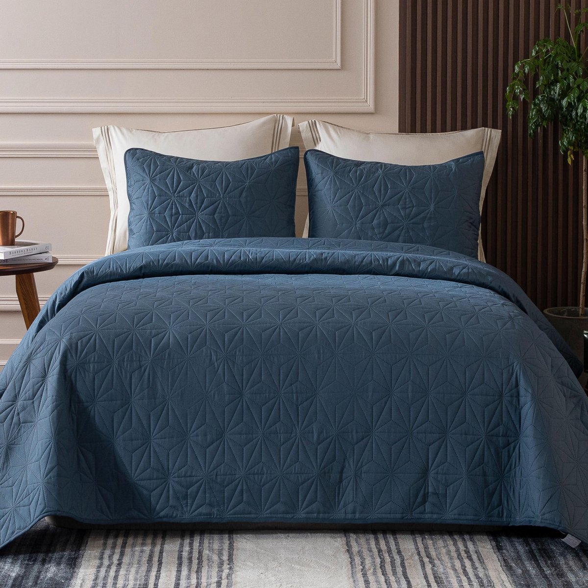 Unyqoos Elegant en Veelzijdige Sprei Set met Geometrisch Ontwerp voor Alle Seizoenen 240 x 260 cm donkerblauw