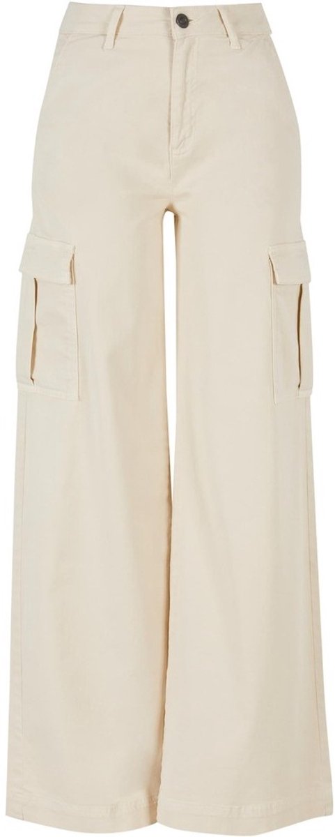 Urban Classics High Waist Wide Leg Twill Cargobroek Taille 31 inch Ivoorkleurig