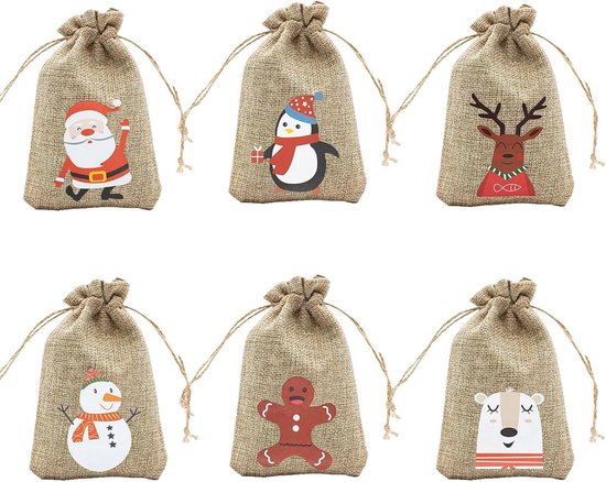 24 Jute zakken voor Doe-het-zelf Adventskalender - Vulbaar - Aftellen naar Kerstmis
