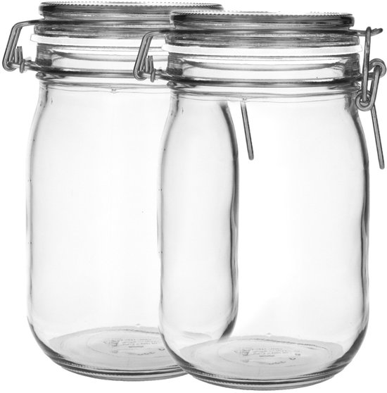 2x Bocal Weck en Verres 1140 ml - Rond & Transparent - Bocaux de conservation, Bocal Mason , Bocaux à conserves avec couvercles, Pots à confiture - Rechargeable - Glas - 2 Bocaux