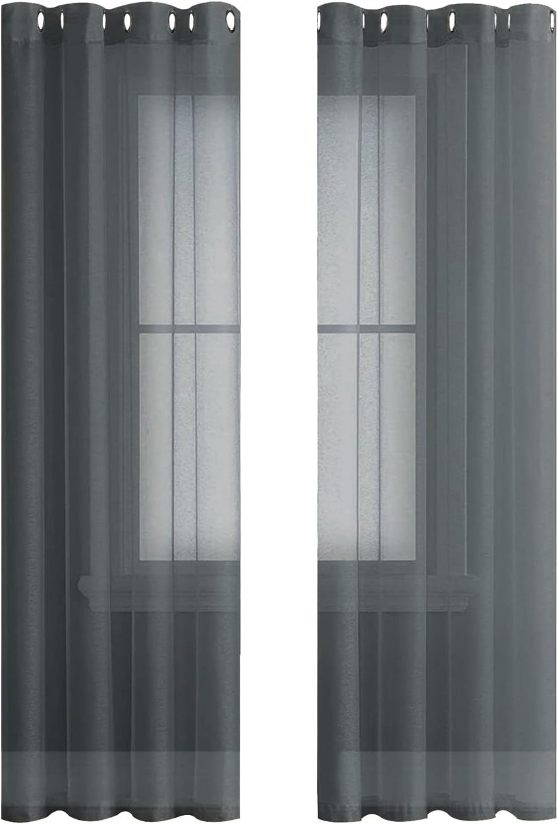 Ibenzoa Zware Linnen Look Gordijnen Antraciet 225x140cm Set van 2 – Semi-Transparant met Oogringen