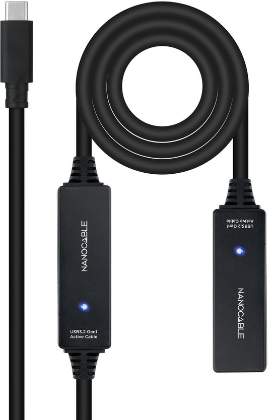 Câble USB Nanocable 10.01.1312 USB 3.2 Gen 1 (3.1 Gen 1) 10 m USB C Zwart