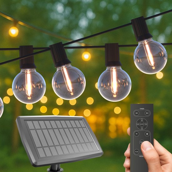 Calex Vista Solar Lichtsnoer voor buiten 10 meter - LED Lichtslinger met 20 lampjes - Warm Wit Licht - Zonne-energie Tuinverlichting - Sfeerverlichting
