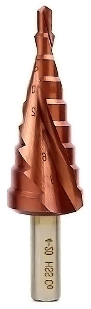 Stappenboor 4-20 mm HSS M35 kobalt - Verzinker spiraalgroep grote pagode-trapboor set met driehoekgreep