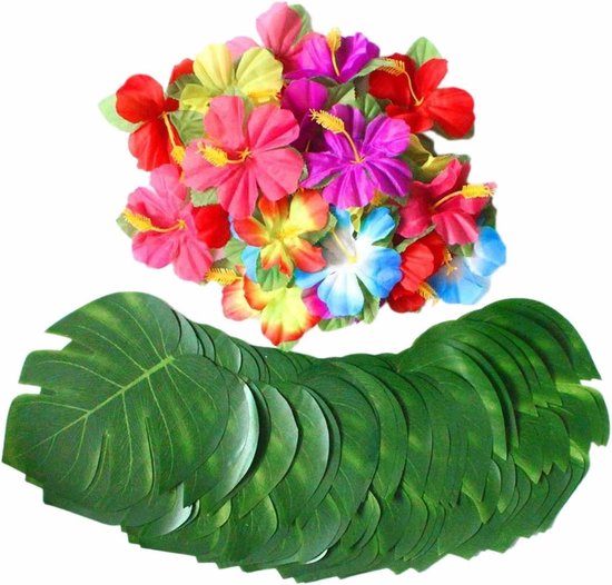 3 stuks tropische bladeren-banners, Hawaiiaanse Aloha feestdecoratie, strand- en decoratie, geschikt voor strand, Hawaii-party, themafeest, woondecoratie, groen, 2,5 m