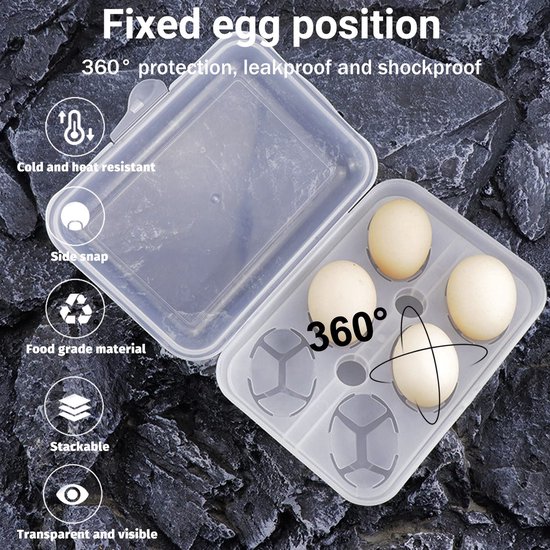 Eierdozen met 6 roosters | Transparante eierhouder | Eiermand voor koelkast, camping eierhouders, picknick eiercontainer, wandelen eierdrager, reizen eierhouders, outdoor eieropslag, eiervervoer