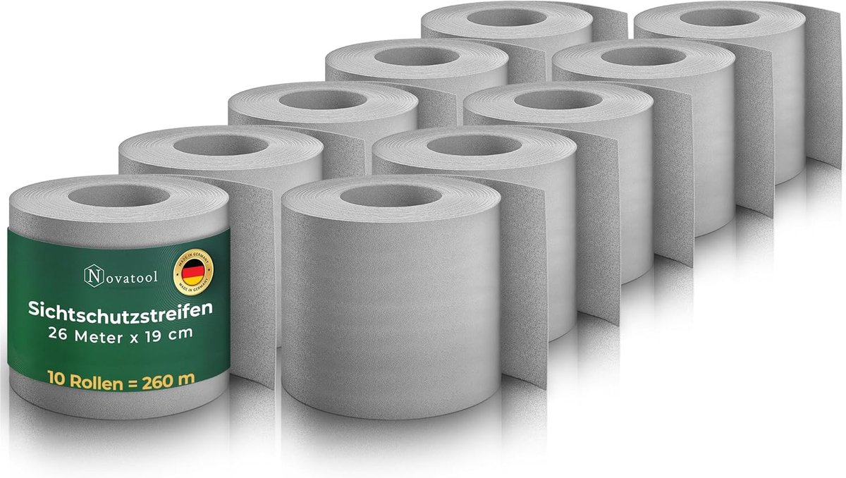 Novatool PREMIUM PP 260m schutting privacy scherm rollen raam grijs voor dubbelstaafmat hekwerk voor 100 rijen privacy scherm stroken hekwerk gaas gaas schutting privacy scherm stroken duurzaam & weerbestendig