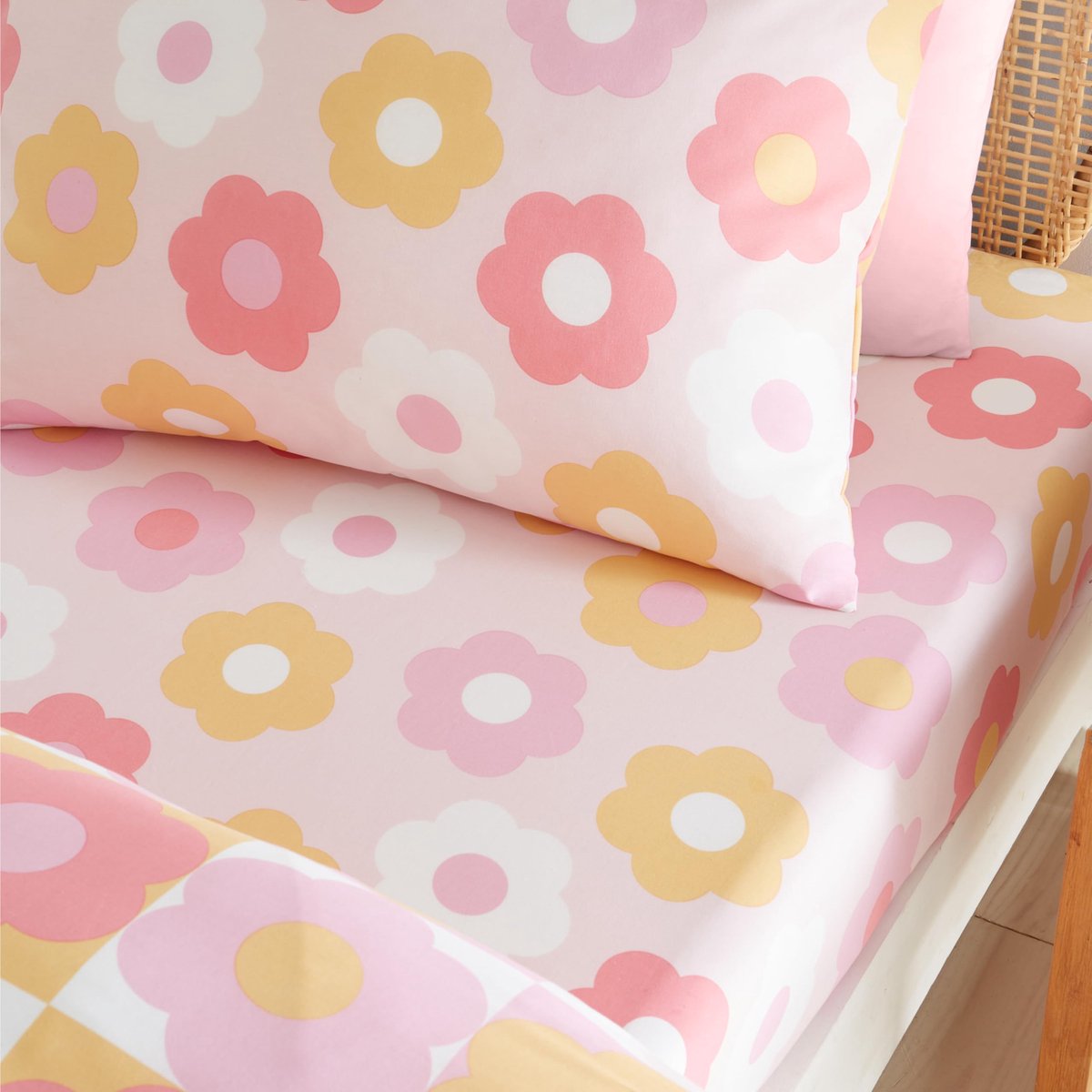 Ibenzoa® Retro Bloemenpatroon Spannbettlaken voor Eenpersoonsbed in Zachte Roze Tint