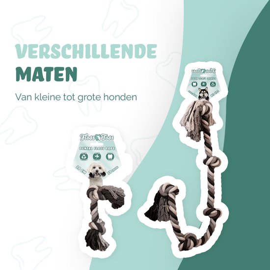 Floss Boss floss rope - jouet pour chien très robuste et sûr - corde pour chien en coton recyclé - corde à tirer grise - 20cm - 50g - 2 nœuds