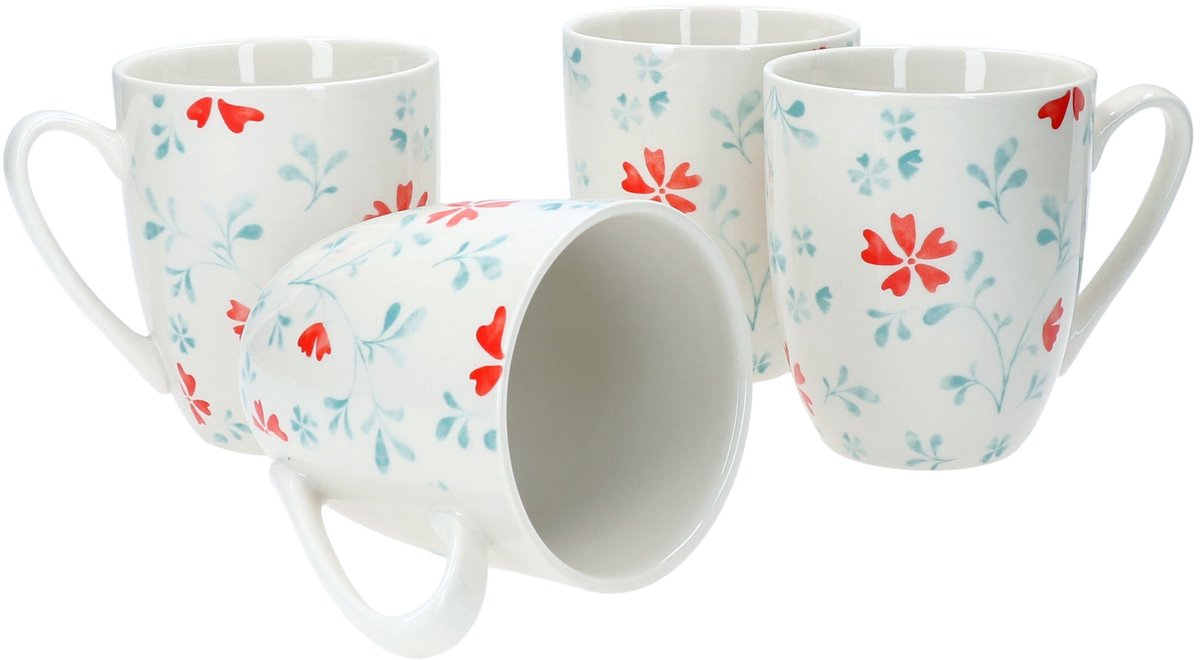 Set van 4 koffiemokken bloem turquoise Julia Ritzenhoff & Breker - 404319